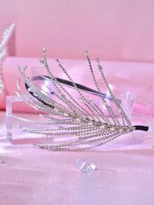 1pc Elegant Rhinestone Tassel Bridal Headband Hair Accessory For Women, Suitable For Celebration, Ball, Party, Photography - Silver - View 7
