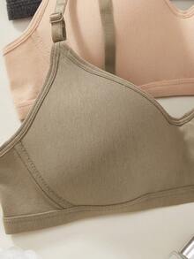 3pcs Women's Comfortable Sleep Bra, Multi-Color Wireless Soft Cup, Suitable For Small Chest, Solid Color Cotton Bra - Multicolor - View 4