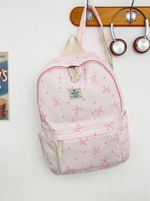1pc Casual Collegiate Style Bowknot Pattern Student Backpack, Lightweight Large Capacity With Laptop Compartment School Day Bag, Adjustable Shoulder Straps Bookbag, Suitable For Teenagers/Students/Graduates/Young People, Perfect For Daily Use, Outings, Travel, School And Back To School Season - Multicolor - View 13