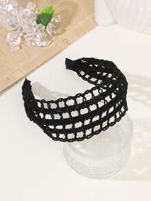 1Pc French Retro Hollow Out Crochet Headband, Sweet Wide Band Hair Accessory, Perfect For Daily Date Vacation - Multicolor - View 9