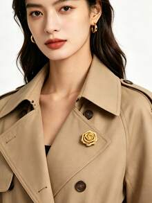 1pc Rose Flower Brooch, Fashion Creative Minimalist Pin, Versatile Clothing Accessory - Gold - View 3