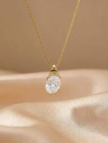 1pc Shiny Oval Pendant Necklace, Elegant Jewelry For Women, Suitable For Attending Balls, Parties, Dates Or Celebrating Holidays And Anniversaries - Oval Necklace - View 4