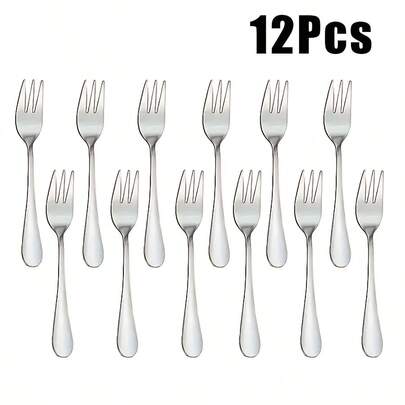 12pcs Stainless Steel Mini Dessert Forks, Suitable For Cakes, Pastries, Fruit Salads And Other Cooking Uses, Weddings, Parties, Restaurants, Dishwasher , 5.7 Inches