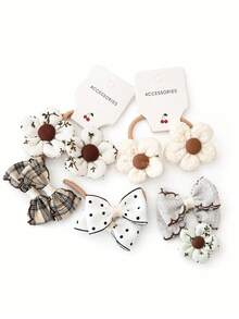 10pcs Vintage Floral Bow Fabric Hair Tie Pack - Multicolor - View 10