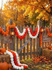 MEHELANY 6/3/1pc Orange & White Artificial Marigold Wreath, Plastic Faux Flower Autumn Hanging Decor, Suitable For Day Of The Dead, Diwali Party Decoration, Graduation Ceremony, Photo Backdrop, Wall Decor, Outdoor Garden, Patio Decoration - Orange White - View 7