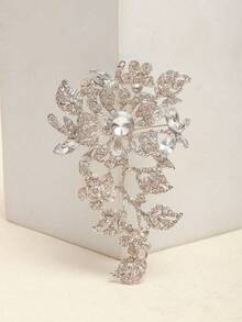 1pc Fashion Exaggerated Plant Flower Rhinestone Brooch - Silver - View 2