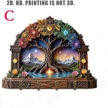 2D Flat, 1pc, Seven Chakra Tree Of Life Wooden Multi-Function Key Holder With 4 Metal Hooks, Vintage Boho Wall Key Rack Organizer, Entryway Hallway Living Room Bedroom Kitchen Office Decor, Christmas New Year Gift, All Season Home Decor - Multicolor - View 7