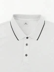 男士夏季短袖休閒對比色鈕扣 Polo 衫，適合高爾夫，白色 Polo 衫 - 白色 - 查看 6