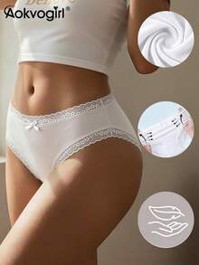AOKVOGIRL 7pcs Women's White Thin Lace Trim Solid Color Ice Silk Seamless Comfortable Mid-Waist Triangle Panties - Multicolor - View 3