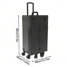 Rolling Makeup Train Case - Stylish Black Cosmetic Trolley With Adjustable Rods, Spacious Storage, And Detachable Wheels For Easy Travel And Organization - Black - View 2