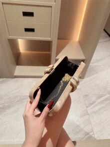 Moonlit Eve 包 1件 歐美風女款壓克力晚宴手拿包,方盒設計搭配兔牙扣環,適合派對、婚禮、情人節場合,隨機花色 - 杏色 - 查看 5