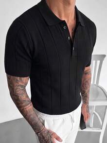 ZYNTH BALENO Men's Striped Polo Collar Short Sleeve Sweater, Suitable For Gym, Cycling, Running In Summer Sports - Black - View 7