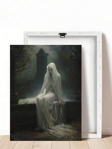 1 pieza Impresión gótica de fantasma oscuro, rosa del cementerio, fantasma en el cementerio bajo la luz de la luna, regalo ideal, adecuado para dormitorio, sala de estar, oficina, arte de pared, decoración de pared, decoración del hogar, decoración de la habitación, arte de pared en lienzo, pósteres, arte de pared con marco, marco opcional - 1 unidad - Ver 8