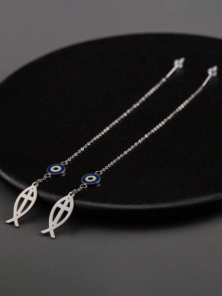 1 Pair Personalized Casual Ins Style Fashion Stainless Steel Hollow Fish Long Ear Hooks Men's Daily Commute Accessory - Little Fish - View 1