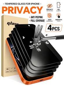 4pcs 17 Pro Max 6.9 Inch Tempered Glass Privacy Screen Protector, Compatible With 18Promax 18Pro 17 Pro, 17 Air, 17, 16 Pro Max, 16, 16 Pro, 16 Plus, 15 Pro Max, 15, 15 Pro, 15 Plus, 14 Pro Max, 14, 14 Pro, 14 Plus, 13, 12, 11, 30 Degree Privacy Protection, Protects Privacy, Phone Accessories, Compatible With Phone Cases - Black - View 21