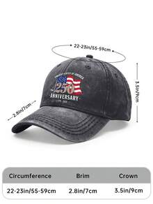 1pc 250th Anniversary Printed Baseball Cap, Men's Oxford Lining, Classic Curved Brim, Natural, Comfortable And Breathable - 霧霾藍 - 查看 8
