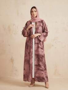 Hafizah 女款穆斯林端莊時尚雪紡印花兩件套含希賈布，夏季休閒外套 - 紅色 - 查看 4