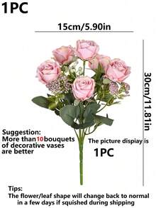 1/3 Pcs Artificial Silk Rose Bouquet Simulation Foam Fruit, Spring Autumn Decoration, Valentine's Day Bridal Bouquet Wedding Vase, For Home, Room, Restaurant, Bedroom, Bathroom, Kitchen Decor - Baby Pink - View 3