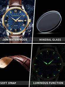 FANSICHEN Jam Tangan Tahan Air Bercahaya Terbaru, Jam Tangan Quartz Pria dengan Kalender Ganda, Dial Besar Ultra Tipis, Cocok untuk Pemakaian Sehari-hari, Hadiah untuk Pria di Hari Raya - Biru - View 9