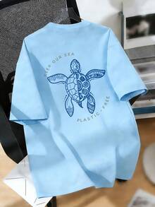 Tween Boy Casual Fun Print Crew Neck Pullover Short Sleeve T-Shirt Summer Top - Baby Blue - View 4