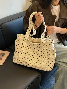時尚純色極簡休閒大容量托特包，女款單肩包，不含吊飾 - 白色 - 查看 10