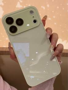 奢華純色亮面玻璃手機殼，相容 iPhone 17 Pro Max 16 15 14 13 12 11 Pro Max，鏡頭保護，極簡純色可愛優雅手機殼，相容 iPhone 17 Pro Max 16 Pro Max 17 Pro 15 Pro Max 14 Pro Max 13 Pro Max - 果綠色 - 查看 5