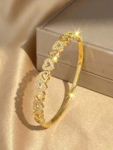 18K vergoldetes Herz & Schleife Zirkonia stapelbares Armband Set, verblassungsresistentes verstellbares Goldarmband, eleganter Damenschmuck, geeignet für tägliche, Hochzeits- und Partyanlässe - Verschiedenfarbig - Übersicht 8