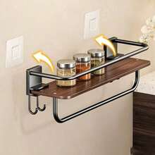 1PC Kitchen Wall Cooking Condiment Bottles And Tool Storage Shelf With Hook,Multi-Functional Hanger Shelf Home Kitchen Storage Black Magic Carbon Steel Holder - View 6
