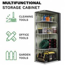 28 Cuft Outdoor Storage Shed With Adjustable Shelves, Metal Vertical Storage Cabinet With Lockable Door, Outdoor Waterproof Too - Multicolor1 - View 3