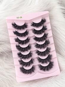 7 Pairs False Eyelashes Fluffy Thick 6D Faux Mink Eyelashes Curly Dramatic Handmade Fan Strip Lashes Suitable For Parties Daily And Stage Makeup - 黑色 - 查看 7