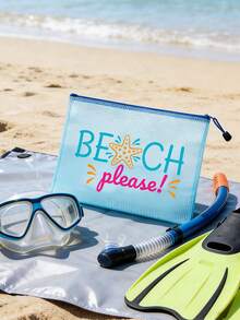 PVC防水海灘防曬化妝包，彩色網格化妝袋，印有「BEACH PLEASE」字樣與海星圖案，海灘主題收納包，大容量透明旅行盥洗包，適合度假、浴室、宿舍、夏季海灘、游泳與旅行。獨特生日禮物、旅行紀念品、教師節禮物、開學必備 - 彩色 - 查看 8