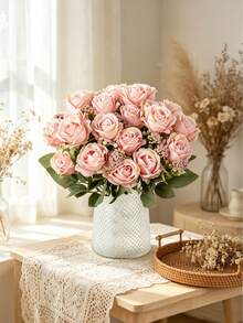 1/3 Pcs Artificial Silk Rose Bouquet Simulation Foam Fruit, Spring Autumn Decoration, Valentine's Day Bridal Bouquet Wedding Vase, For Home, Room, Restaurant, Bedroom, Bathroom, Kitchen Decor - Baby Pink - View 6