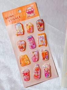 3D Glitter Shaker Cup Embossed Crystal Liquid Stickers, Cute Cartoon Food Series Planner Stickers, Mixed Decorative Scrapbook Stickers - Multicolor - View 8