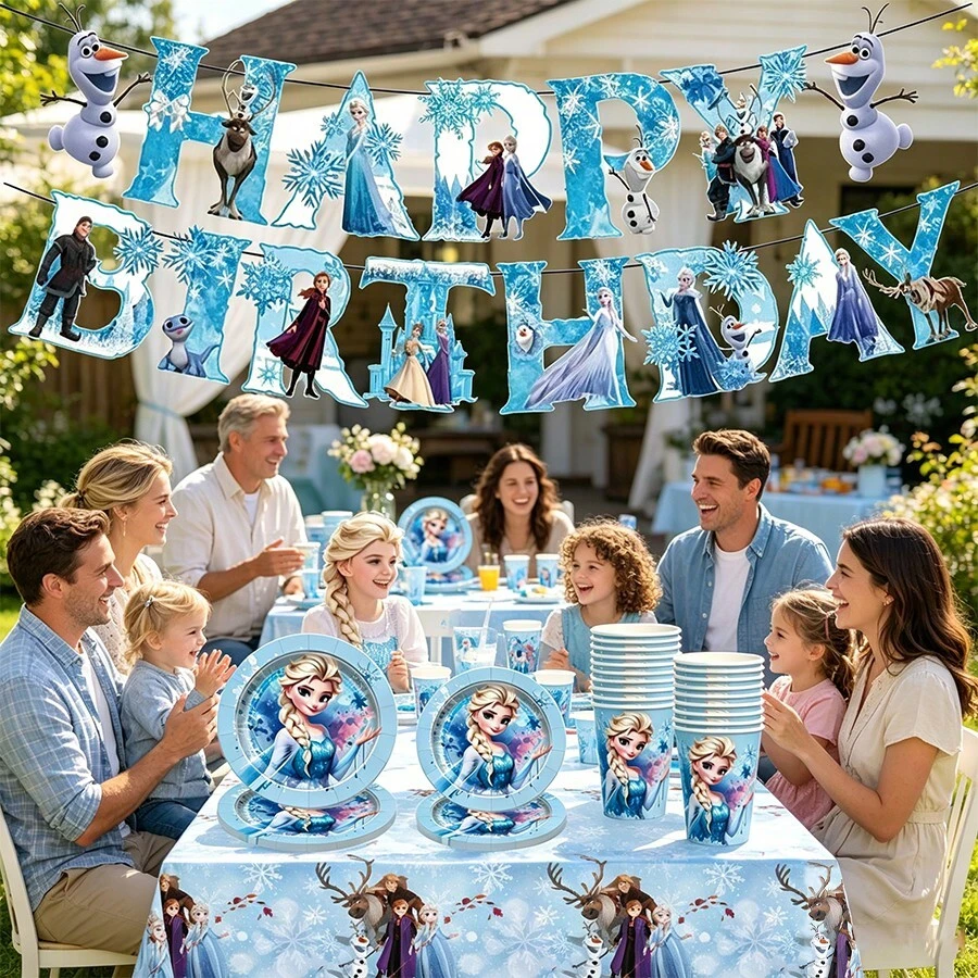Hasbro Ice And Snow Theme Disposable Paper Cups, Plates, Napkins, Tablecloth, Tableware Set Birthday Party Decorations - View 1