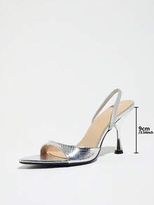 Jin Bei Qi Women's Silver Quilted Pointed Toe Stiletto High Heel Sandals With Back Strap, Featuring Clear And Delicate Embossed Texture, Strong Mirror Reflective Finish, Futuristic And Cool Luxury Vibe, Textured Pattern Adds Depth To The Solid Silver Color, Not Monotonous, Suitable For Parties, Socialites, And Banquets - Silver - View 4