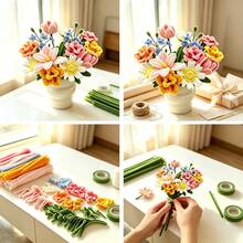 Tallo de tubería de limpieza, materiales florales hechos a mano, conjunto de ramo de flores de terciopelo de tubería con accesorios y tutorial, kit DIY mejorado hecho a mano, adecuado para decoración y regalos - Ramo de la serie colorida - Ver 5