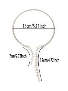 1pc Fashionable Sparkling Leaf-Shaped Adjustable Choker Necklace, Elegant Accessory For Formal Dresses - Silver - View 4