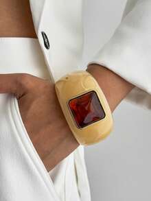 1pc Bohemian Style Geometric Exaggerated Curved Dome Inlaid Square Faux Gem Charm Jewelry Resin Bracelet, Luxurious Light Luxury, Wedding Banquet, Holiday Party, Daily Casual, Street Photography, Women Couple Holiday Birthday Versatile Bracelet Gift - Bracelet - View 5