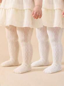2 Pairs Baby Girls' Princess Hollow Out Mesh Side Heart Breathable Tights, Perfect For Daily Wear And Outfits - Multicolor - View 9