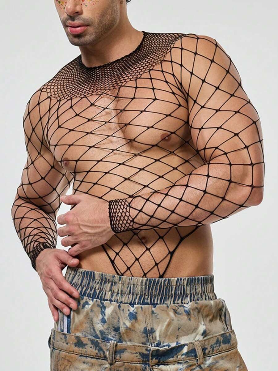 Deep Contour Stripe Bodysuit Bodysuit Fishnet Bodystocking Men Sexy Underwear Sexy Lingerie - Black - View 1