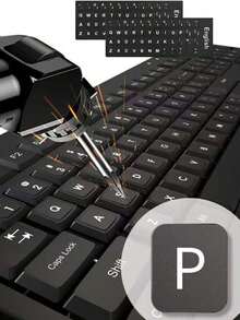 2/1pc Black Matte Reusable Paper Keyboard Stickers With White Letters, Suitable For Laptop, Computer And Desktop Keyboard - No Glue Needed, Laptop Stickers - View 2