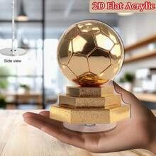 زينة مكتبية أكريليك مسطحة الأبعاد قابلة للدوران، مزينة بكأس كرة قدم ذهبي لامع، موضوعة على قاعدة متعددة الطبقات بحواف براقة، مثالية لعشاق الرياضة - A - مشاهدة 2
