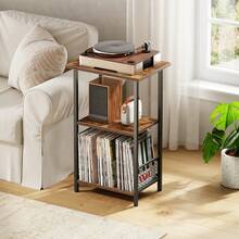 Record Player Stand, Turntable Stand Up To 100 Albums, 3-Tier Album Vinyl Record Storage Rack With Dividers, End Table, For Living Room, Bedroom, Rustic Brown And Black - Brown - View 1