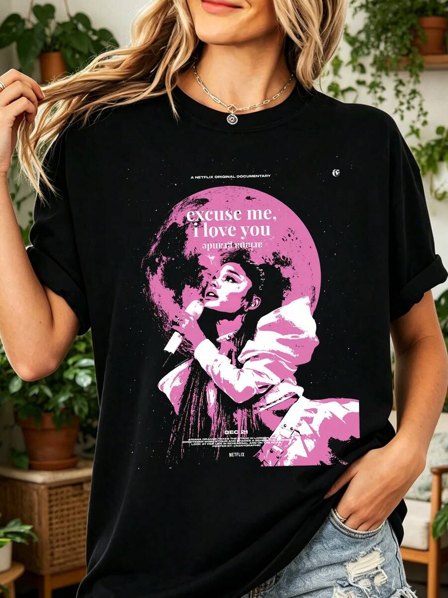 Ariana Grandeee T-Shirt 100% Cotton Concert Poster Vintage Pop Tee - 黑色 - 查看 1