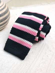1pc Knitted Striped Handmade Tie, Suitable For Casual, Street, Business, Party, Gift, Daily, Wedding - Multicolor - View 5