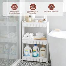 Narrow Mobile Rolling Storage Cart With Sliding Shelves, 3-Tier Rolling Utility Cart, Space-Saving Storage Unit For Kitchen, Bathroom, Bedroom And Office, Slim Portable Organizer, Sturdy Multi-Purpose Rack For Small Spaces And Laundry - View 3