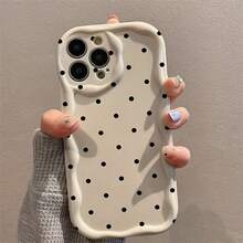 Black Dot Pattern 3D Wave Phone Case, Multi-Function Shockproof Lightweight TPU Camera Cover - Antique White - View 4