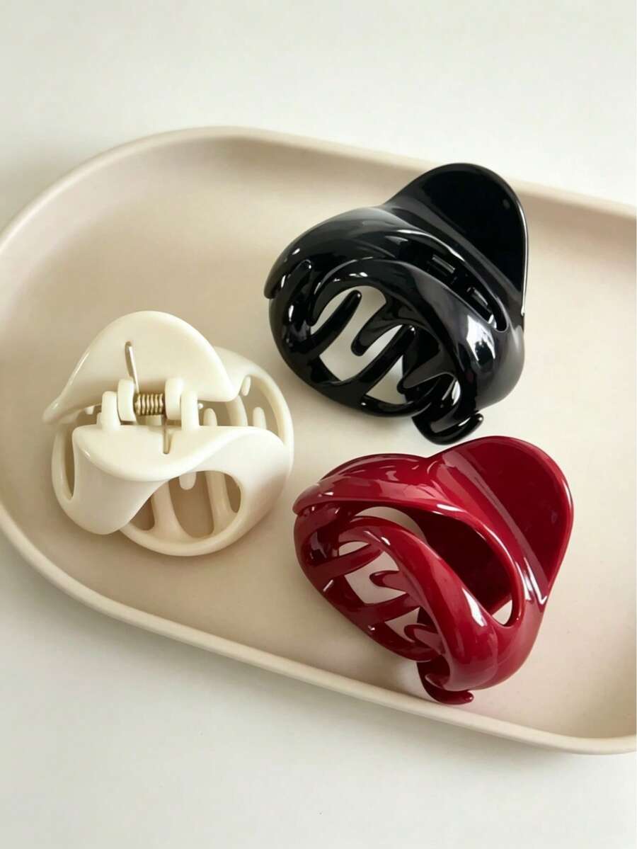 3pcs/1pc Ins Simple Arc Hair Claw Women Vintage Wine Black White Ponytail Fix Hair Clip - Multicolor - View 1
