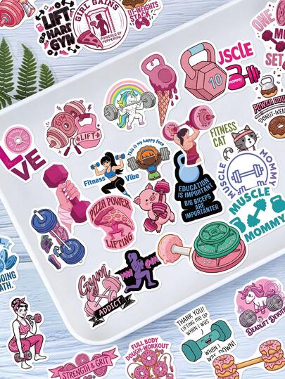 50 piezas Pegatinas de Fitness para Planificador, Diario, Álbum de Recortes, Equipaje, Funda de Teléfono, Cuaderno, Guitarra, Monopatín, Decoración de Portátil