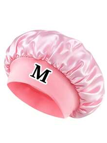 1件裝粉色A-Z字母女款緞面睡帽，寬鬆彈性髮帶設計，柔軟絲滑護髮帽，適合捲髮，夜間睡眠護髮帽 - 粉紅色字母 - 查看 21